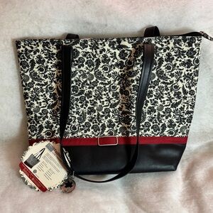 Crop-In-Style NWT Black, Cream, & Red Floral Fashion Tote Shoulder Bag, Crafting